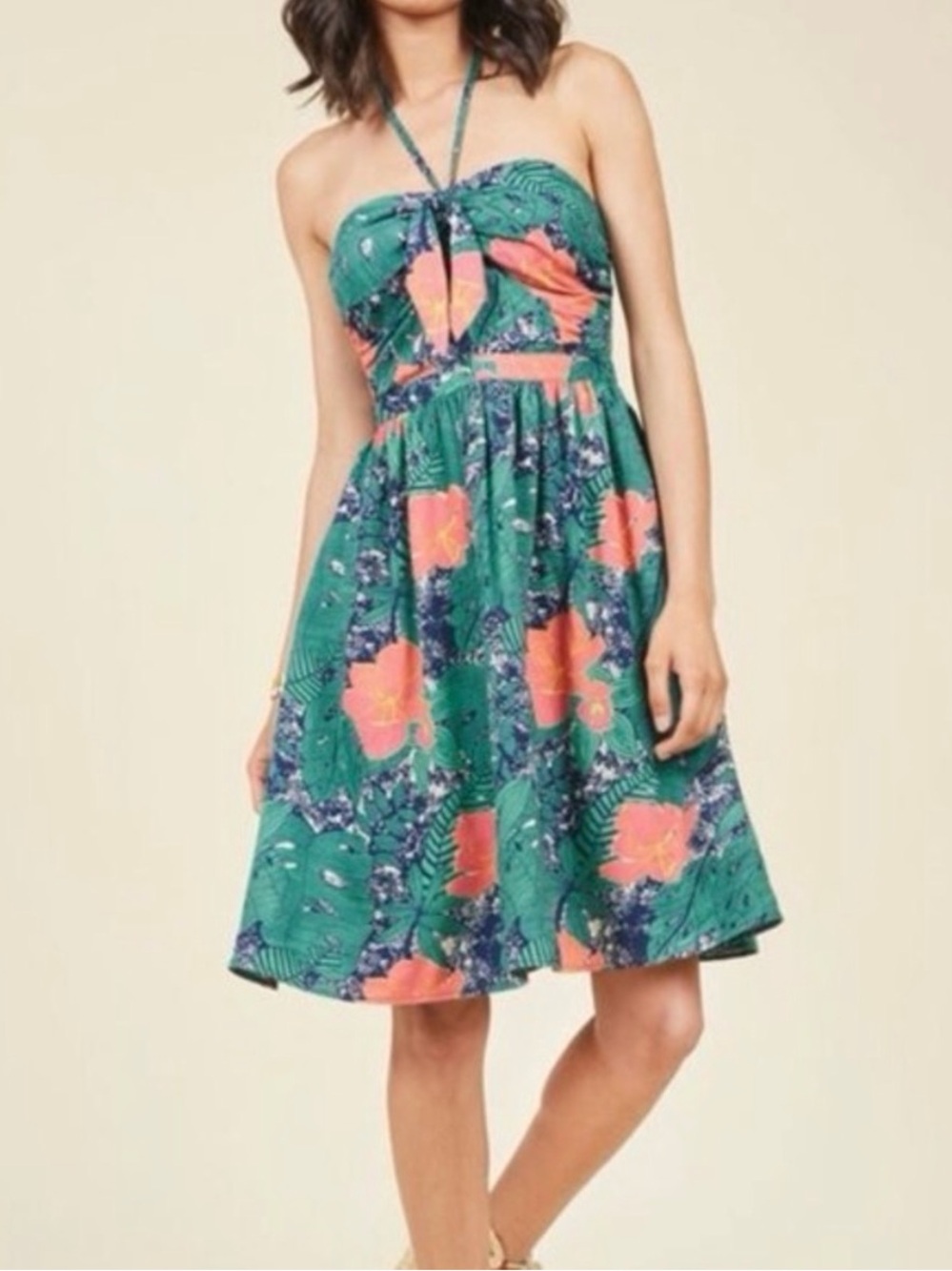 ModCloth Green Floral Halter Sundress - Women